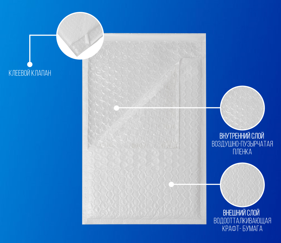 Конверт “ПолиАэрПак” воздушно-пузырчатая пленка +водоотталкивающая  крафт-бумага А/000 110×160 по цене 6.35 - 2