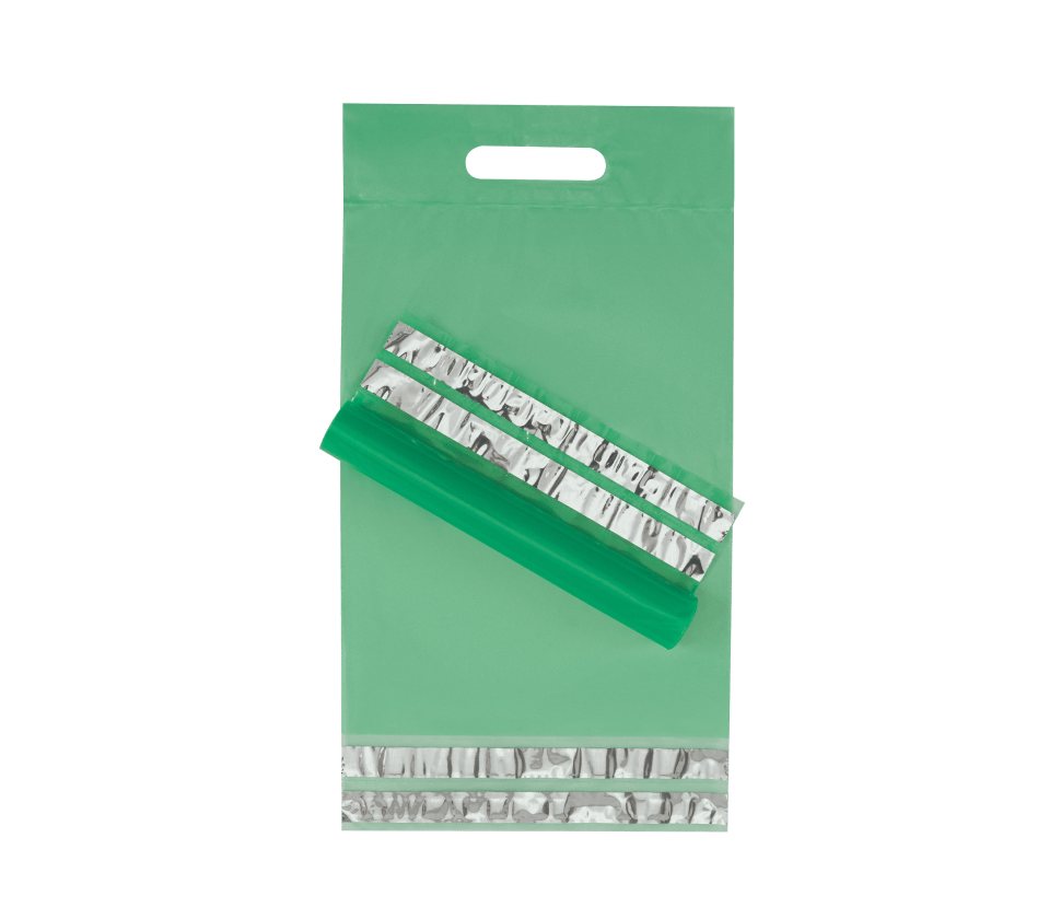 Курьерский пакет 50мкм зеленый, прозрачный, возвратный с ручкой 245х(330+60)+60мм по цене 3.55 - 3