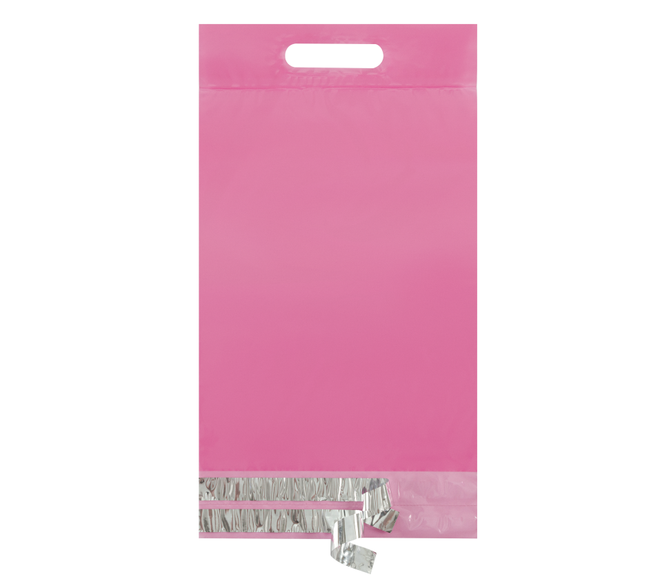 Курьерский пакет 50мкм розовый, прозрачный, возвратный с ручкой 245х(330+60)+60мм по цене 3.55 - 4