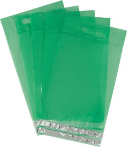 Курьерский пакет 50мкм зеленый, прозрачный, возвратный с ручкой 245х(330+60)+60мм