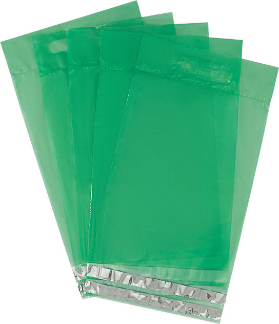 Курьерский пакет 50мкм зеленый, прозрачный, возвратный с ручкой 245х(330+60)+60мм по цене 3.55