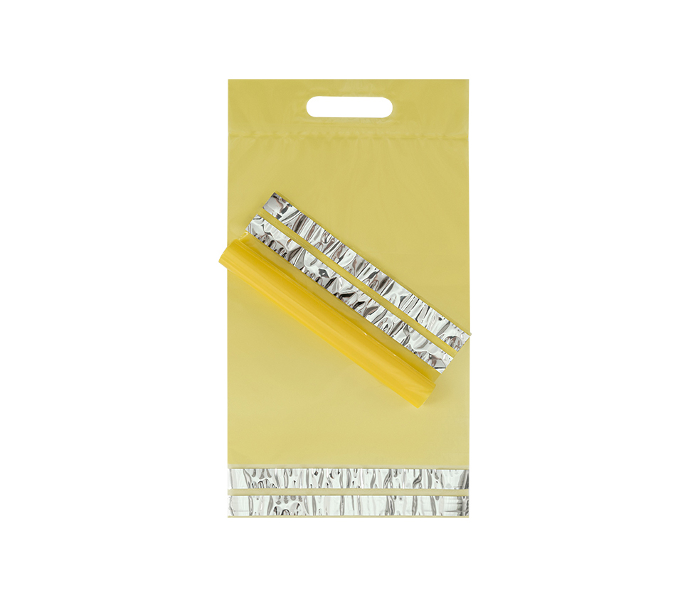 Курьерский пакет 50мкм желтый, прозрачный, возвратный с ручкой 245х(330+60)+60мм по цене 3.55 - 2